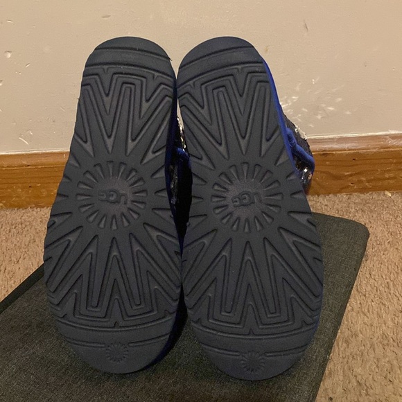 Uggs Metalic Blue Sequin Short Shearling Boots Sz 6 - Picture 8 of 15